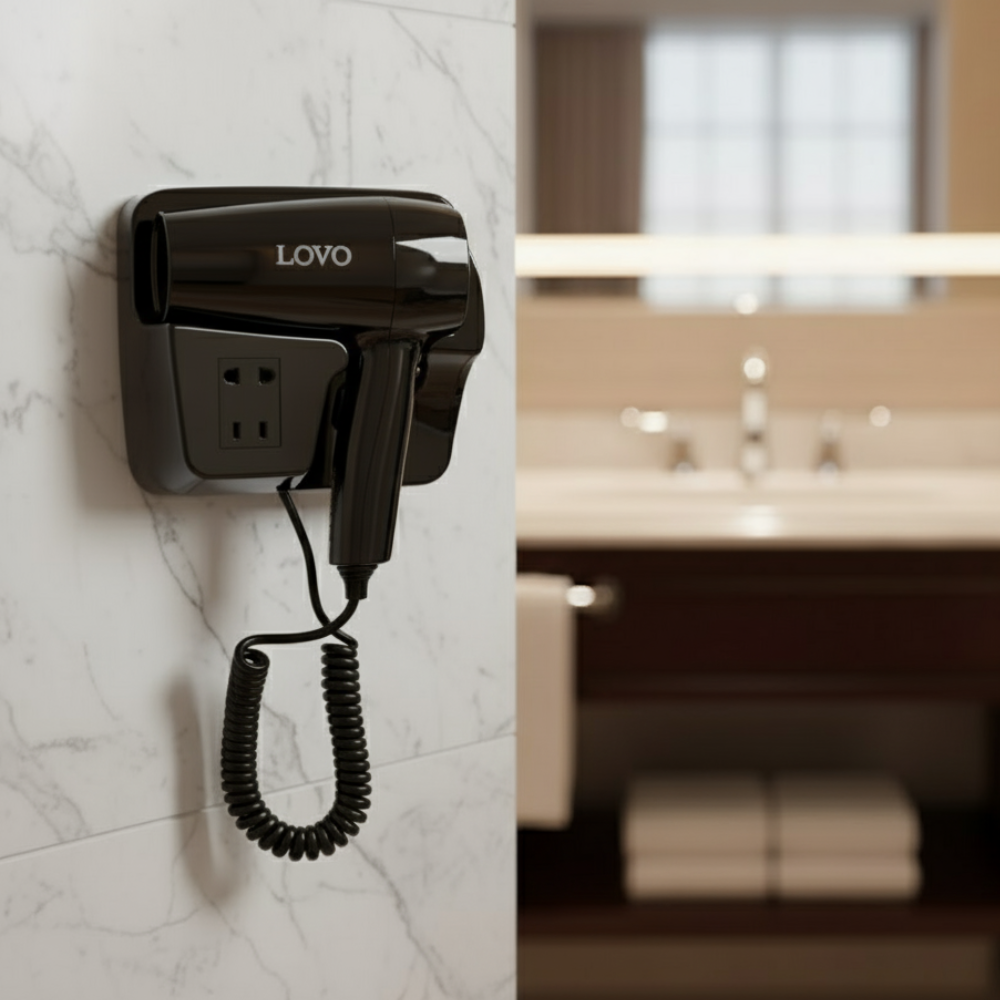 LovoUK Wall Mounted Hair Dryer – 1600W Power, 3 Speed Settings & Built-in Shaver Socket - Image 2