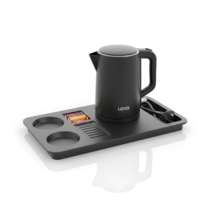 LovoUK 0.8L Matte Black Electric Kettle with G-Type Tray – 1200W Stainless Steel