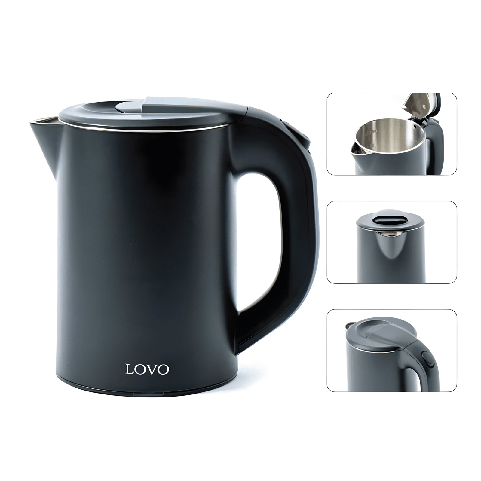 LOVOUK Black Electric Kettle 0.8L | 1600W | Stainless Steel - Image 2