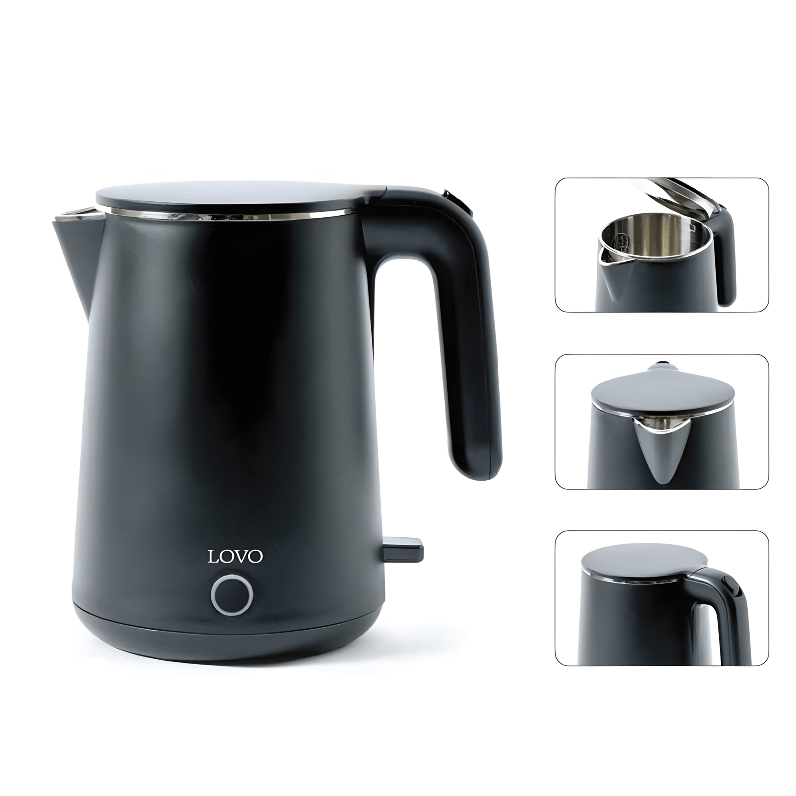 LovoUK 1L Matte Black Stainless Steel Electric Kettle – 1000W - Image 2