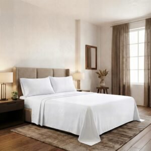 Bed Sheet – Queen Size (240x280cm, 300TC, 100% Cotton, White)