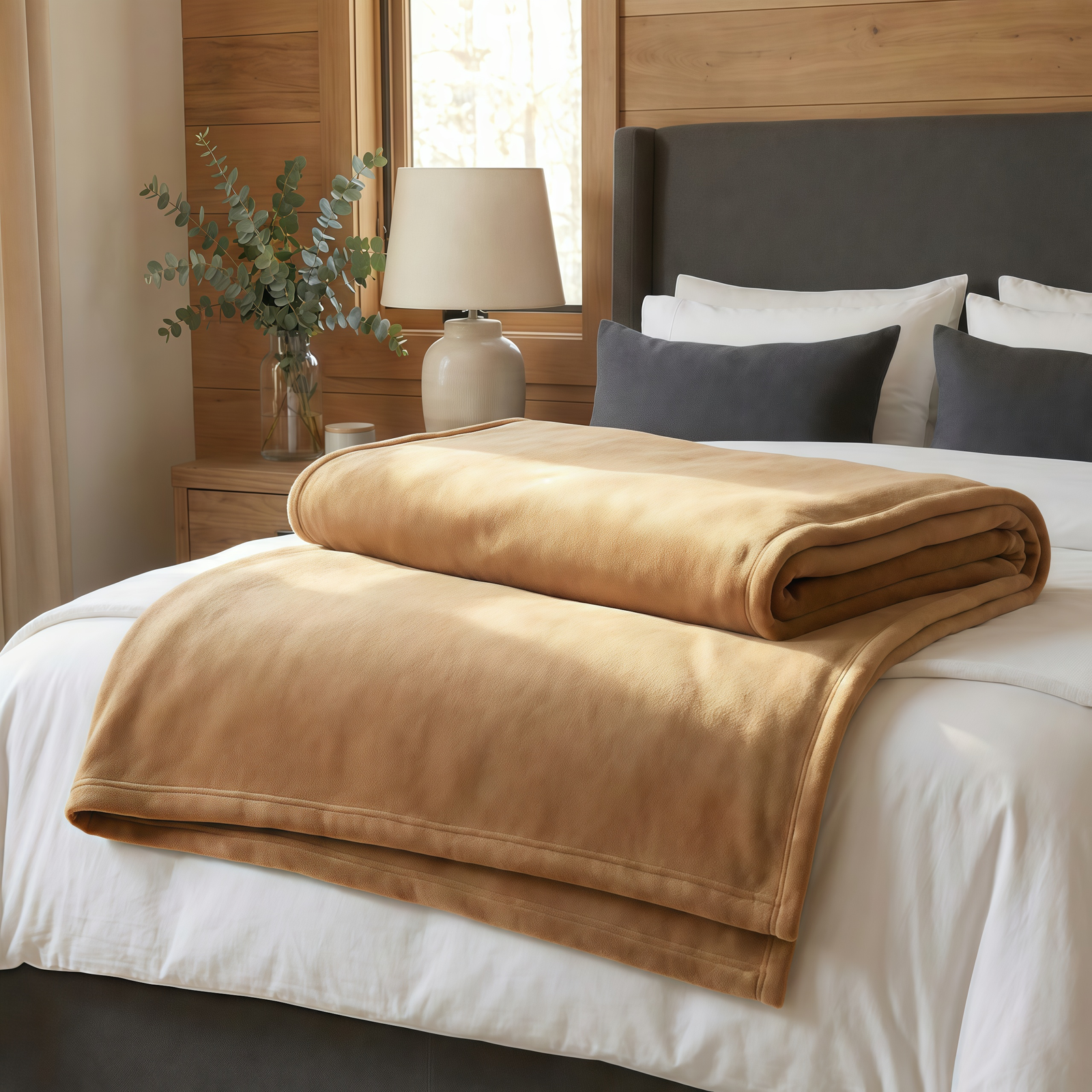 Blanket – 230x230cm, Polyester, Camel Color, 400gsm